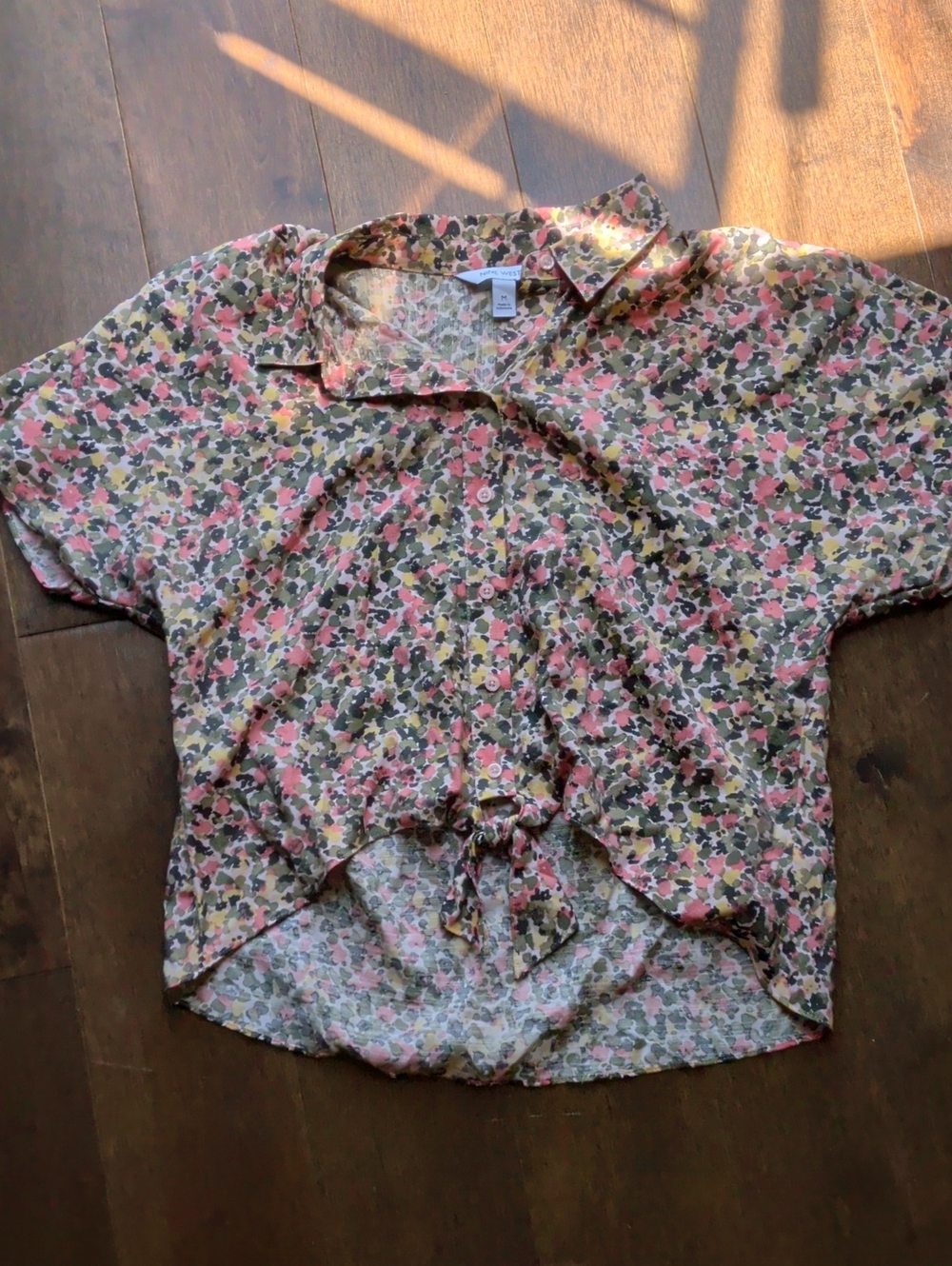 Nine West Pink, Green, Yellow Floral Blouse